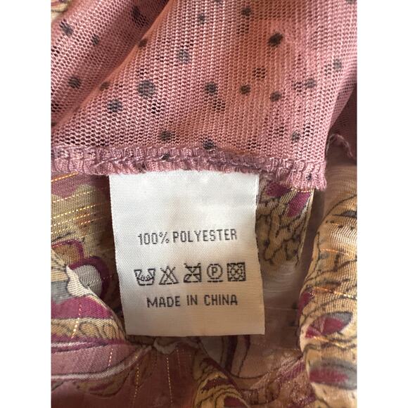 Jaipur 90's Y2K Pink Lace Floral Zip Long Sleeve Top Fairy Sequin Metallic XL - Picture 7 of 10